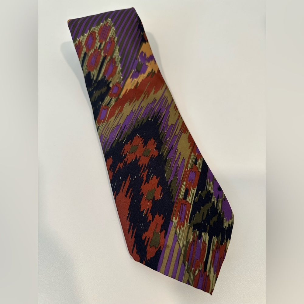 Vintage Silk Ikat Men's Multicolor Abstract Pattern Tie - Purple & Red